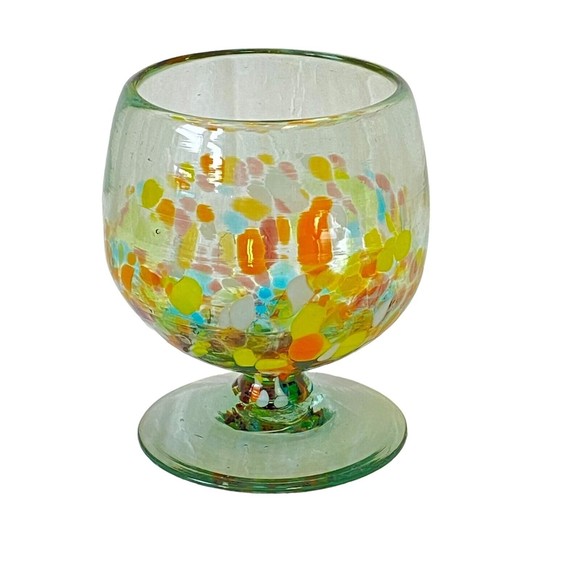 Vintage Hand Blown Confetti Art Glass Brandy Snifter Handmade Multicolor Heavy - Picture 1 of 9